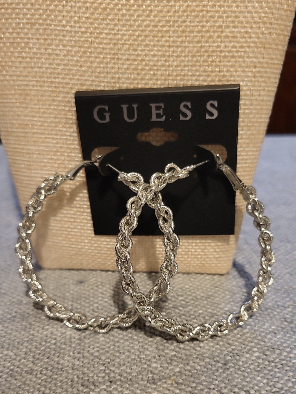 GUESS Silver Braided Hoop Earrings